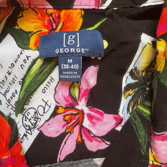 George black pink red tropical short sleeve button up womens shirt SIZE M - Picture 4 of 6